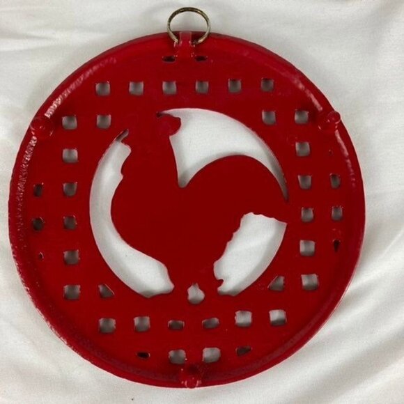 Vintage Cast Iron Red Rooster Table Trivet 8" #1 - Picture 3 of 4